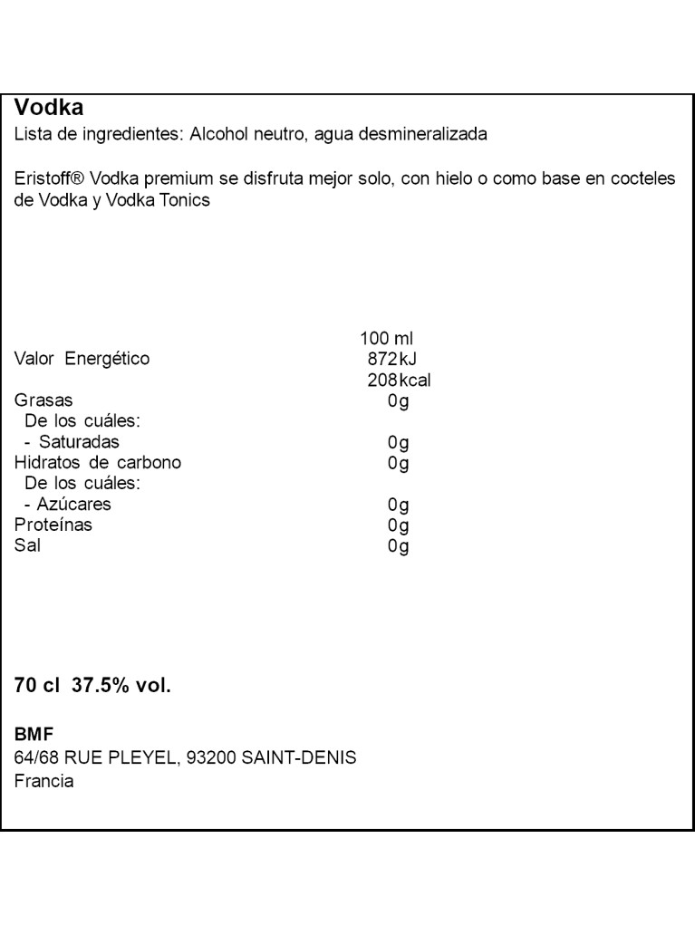 Vodka Eristoff 70cl