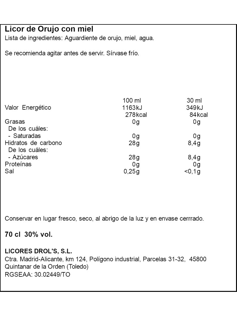 Licor Orujo Miel Drol's Frasca